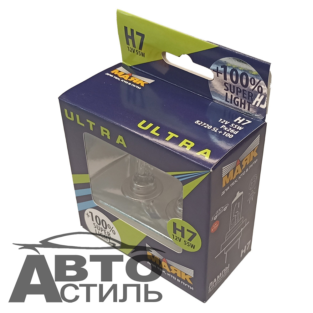 Автолампа H7 12V 55W (PX26d) Маяк +100% Super Light 82720SL+100 (к-т)