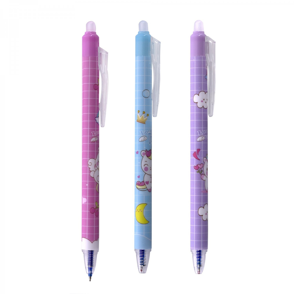 Ручка гелевая пиши-стирай, автоматическая Alingar "Радужное пони", 0,5мм, синяя, игольч. наконечник, круглый цветной пластиковый корпус, пласт. уп.