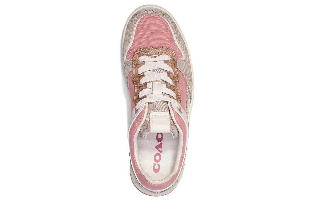 COACH Coach C201 canvas leather fashion round toe low-top sneakers women's pink