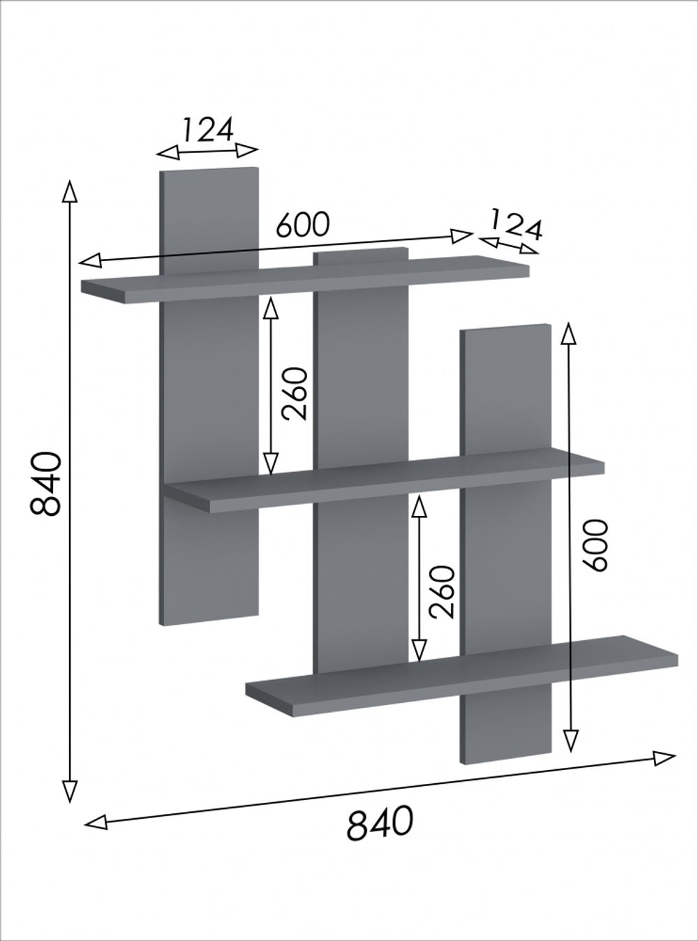 Полка навесная 5 Дублин (графит), МФ 1+1, г. Уфа