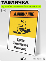 Табличка для обеспечения безопасности "Внимание едкое химическое вещество", для производства, предприятия, организаций, 40х30 см, Silver Plane x Айдентика Технолоджи