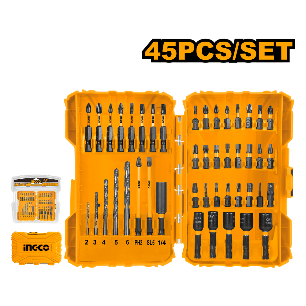 Набор ударных бит IMPACT, головок и сверл INGCO AKDL24502 INDUSTRIAL 45 шт.