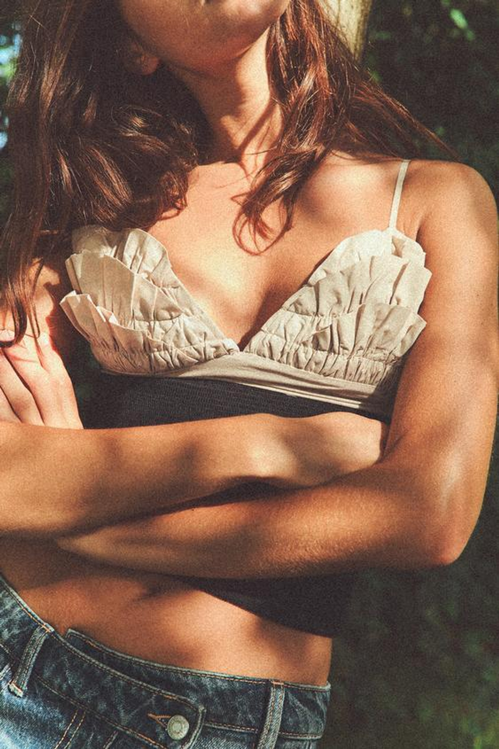 ZARA ТОП С ВОЛАНОМ, ЧЕРНЫЙ