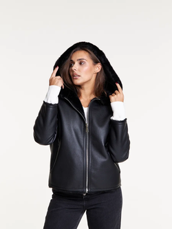 Дубленка короткая зимняя, черная, Северина