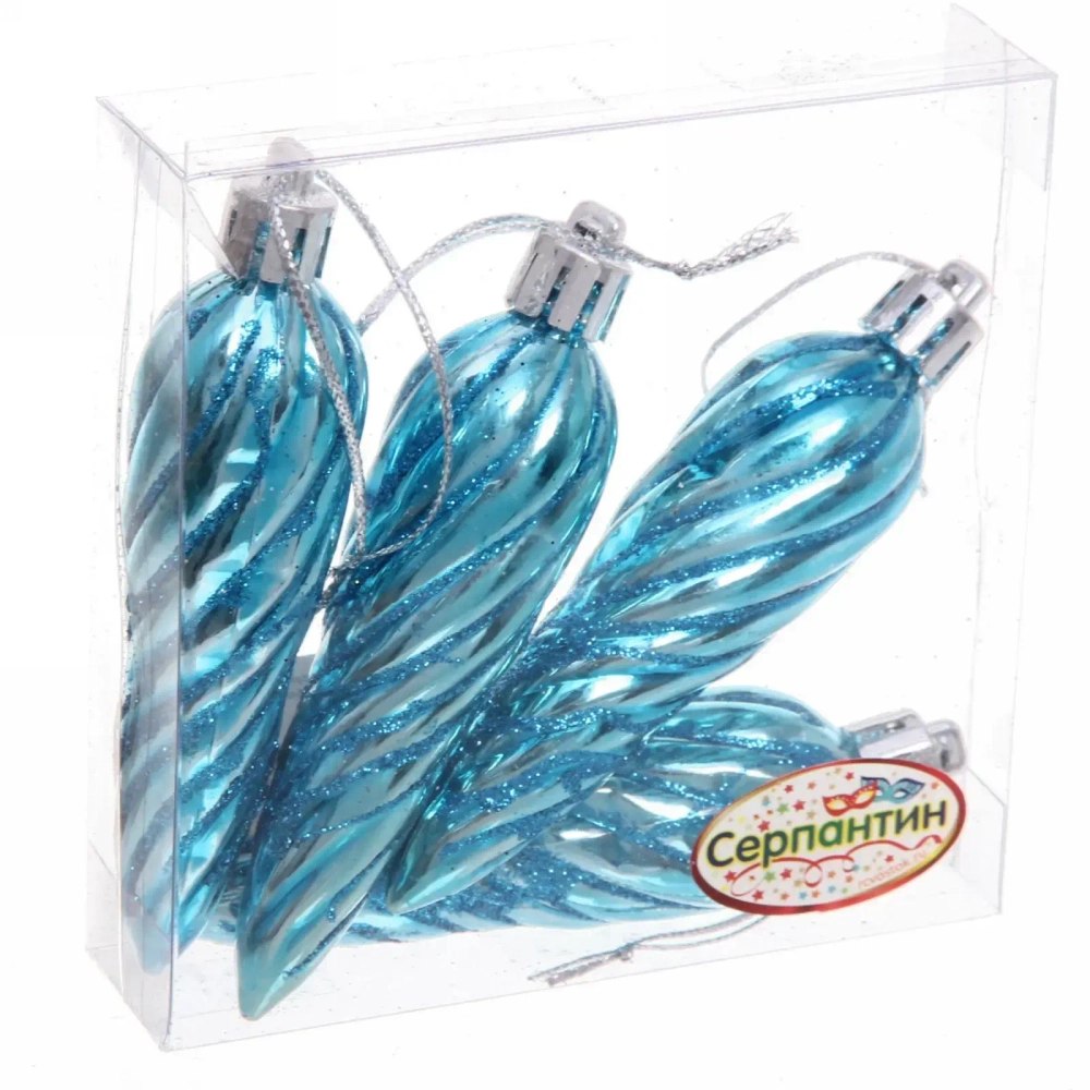 Ёлочные игрушки «Сосулька спиралька» 8,5см (набор 4шт), голубой