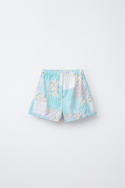 ZARA ПИЖАМА С РУБАШКОЙ И ШОРТАМИ-БЕРМУДАМИ В СТИЛЕ ПЭЧВОРК, ЭКРЮ