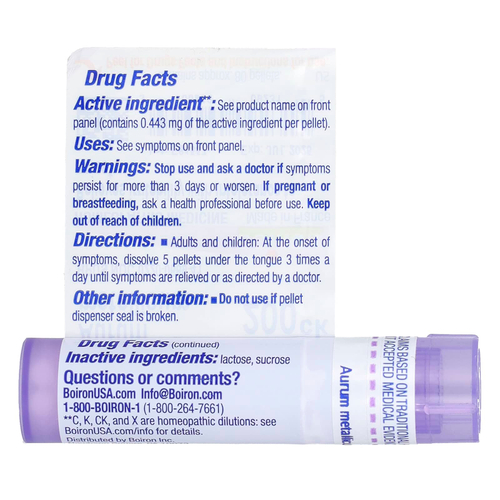 Boiron, Aurum Metallicum 200CK, для снятия стресса, прибл. 80 гранул