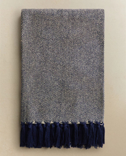 Zara Home - Плед с бахромой, синий, 140x190 см