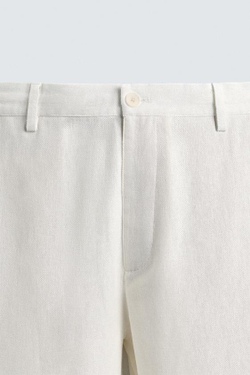 ZARA БРЮКИ RELAXED FIT ИЗ ВИСКОЗЫ И КОНОПЛИ, ЖЕЛТОВАТО-БЕЛЫЙ