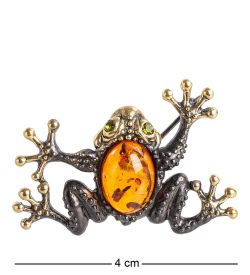 AM- 930 Брошь «Лягушка квакша» (латунь, янтарь)