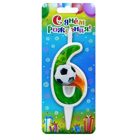 Свеча Цифра, 6 Футбольный мяч, 10 см