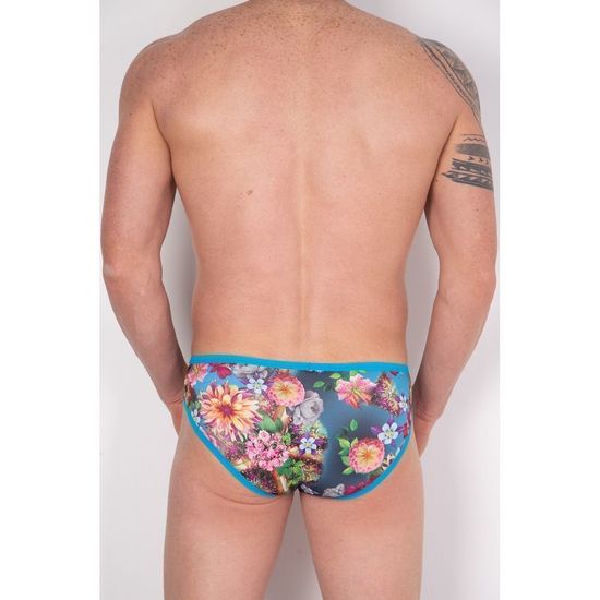 Мужские трусы брифы с разноцветным принтом и голубой окантовкой Cosmos Colors  FR40_BPG