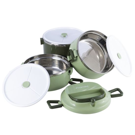 Ланч бокс тройной 2400 мл. Kamille KM-2137 пластик, нержавеющая сталь