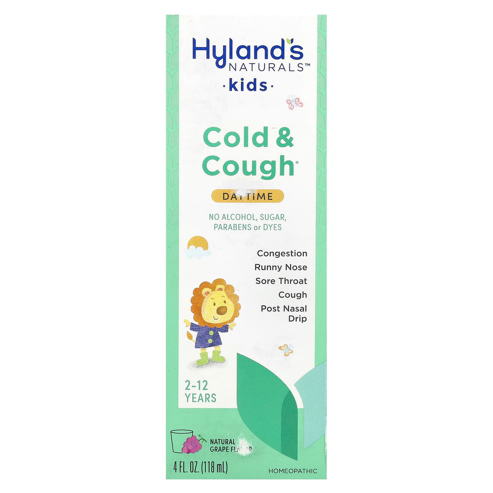 Hyland's Naturals, средство от простуды и кашля для детей, для приема днем, от 2 до 12 лет, со вкусом натурального винограда, 118 мл (4 жидк. унций)