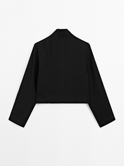 Massimo Dutti Короткий блейзер из смесовой льняной ткани, черный