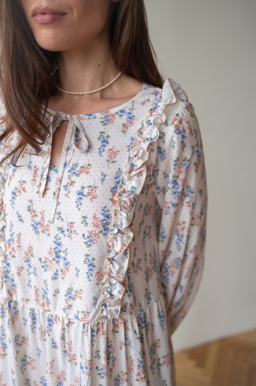 Платье к Элизе для беременных и кормящих, Кремовый с цветами