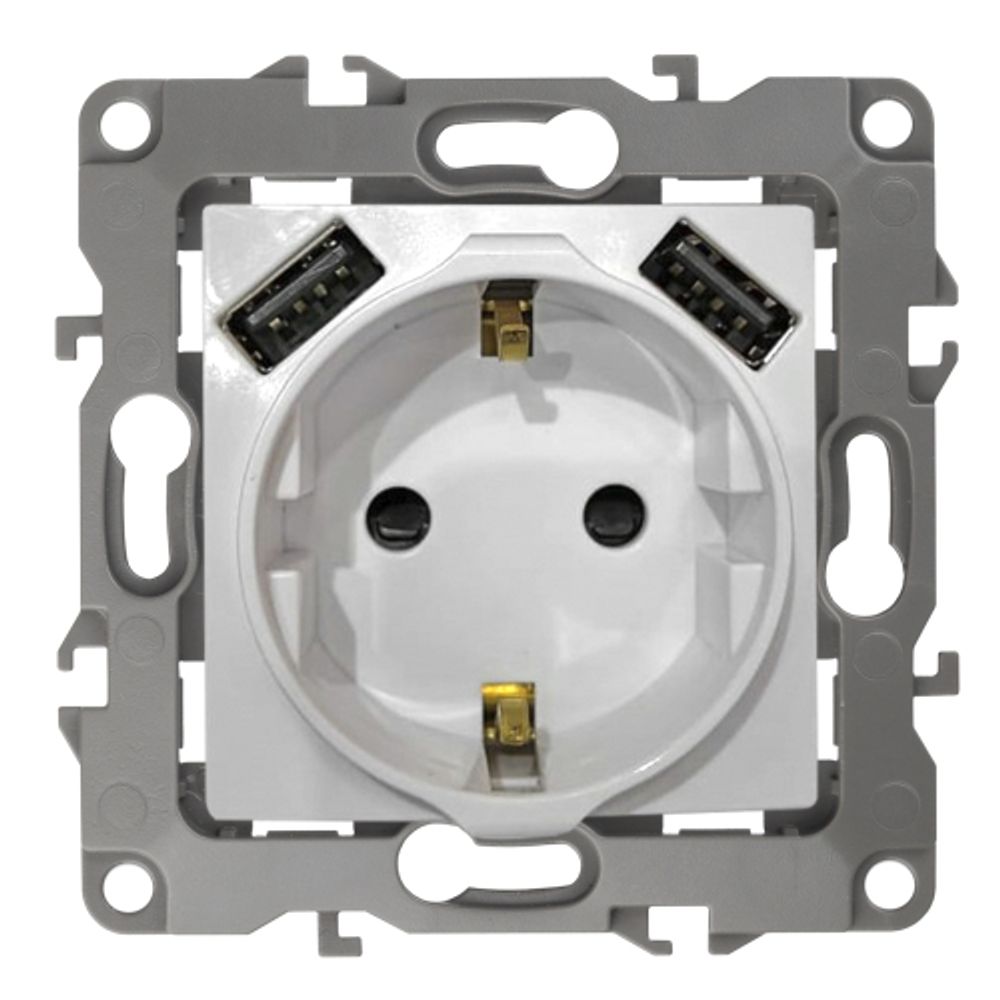 Розетка ЭРА Серия 12 12-4109-02 2P+E 16A-250В штор с 2xUSB 5В-3А слоновая кость