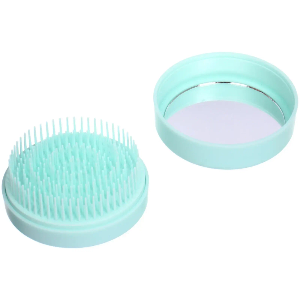 Расческа массажная с зеркалом компактная «МИРА», цвет мятный, 7*3,3см (PVC коробка)