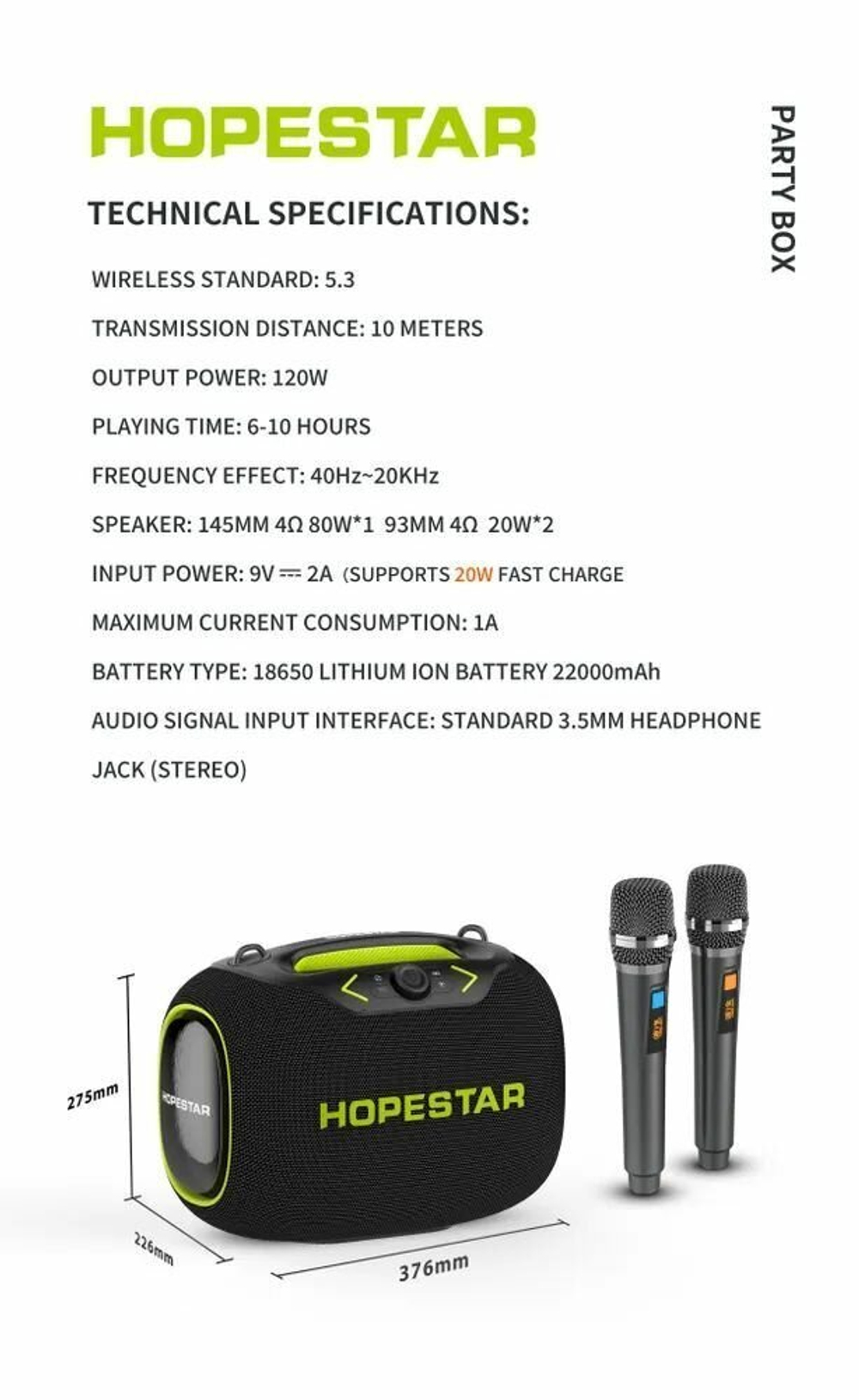 Bluetooth Колонка Hopestar Party Box 120W Black с функцией TWS, беспроводной динамик, колонка для пикника