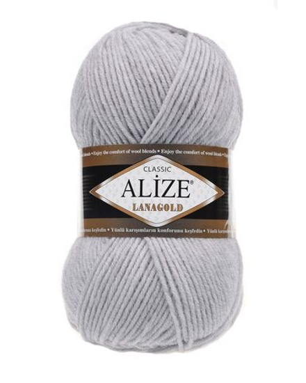 Ланаголд (Lanagold) пряжа Alize 49%шерсть 51%акрил 5х100г/240м 684 пепельный меланж