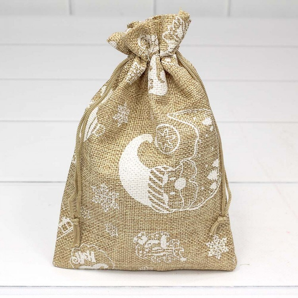 
          Мешочек 14 х 20 см "Новый год" с рисунком искусственный лен (коричневый)