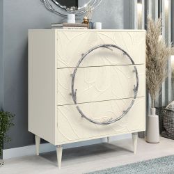 Комод Арт Колор leaves Классик Сильвер с 3 ящиками Кремовый белый
