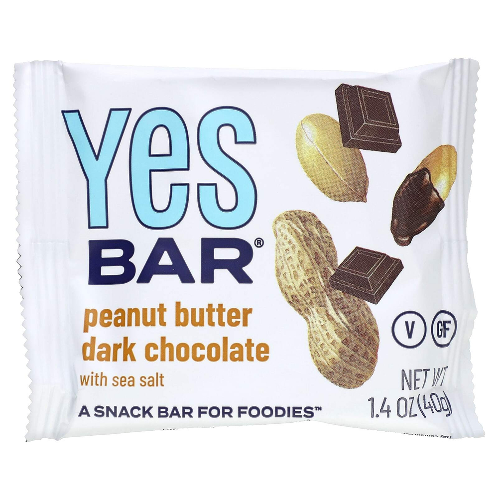 Yes Bar, батончик-снек, темный шоколад с арахисовой пастой и морской солью, 6 батончиков по 40 г (1,4 унции)
