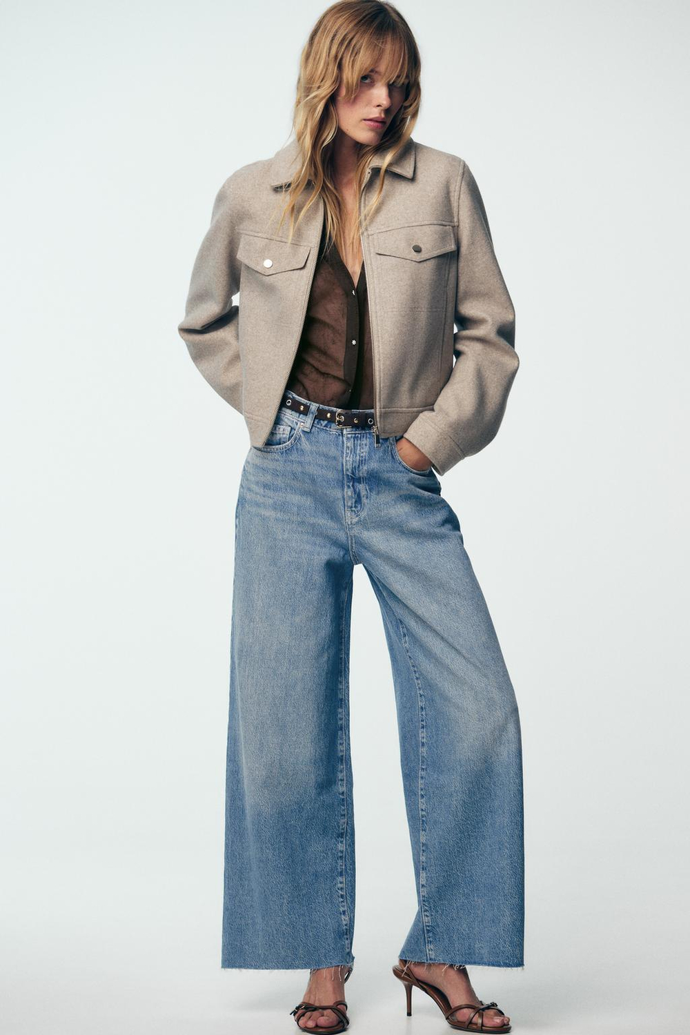 ZARA КУРТКА ИЗ МЯГКОЙ ТКАНИ НА МОЛНИИ, БЕЖЕВЫЙ