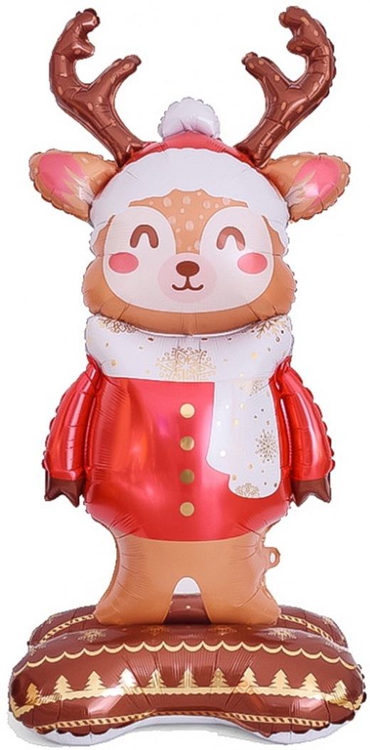 Шар-фигура, фольга, ПОД ВОЗДУХ НГ "Олень в шарфе новогодний", на подставке (Falali), 59"/150 см, инд. уп.