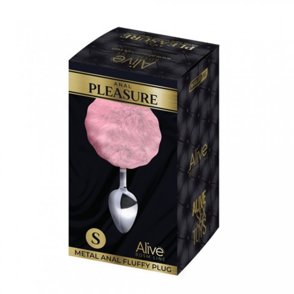Металлическая анальная пробка с розовым хвостиком Fluffy от Alive (7*3,2 см.)