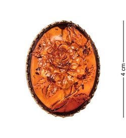 AM-2599 Брошь «Камея Розочка» (латунь, янтарь)