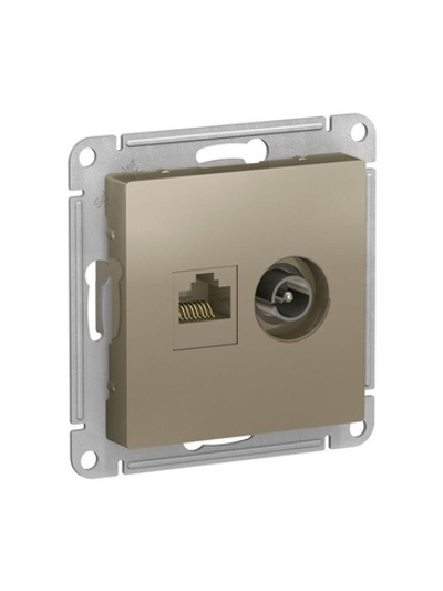 Розетка компьютерная + телевизионная 2-м AtlasDesign RJ45 кат.5E + TV механизм шампань SE ATN000589