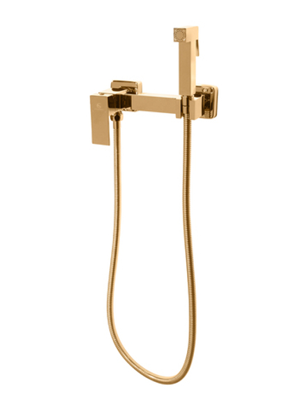 Смеситель с гигиеническим душем из латуни "Groсenberg" (квадрат, золото)