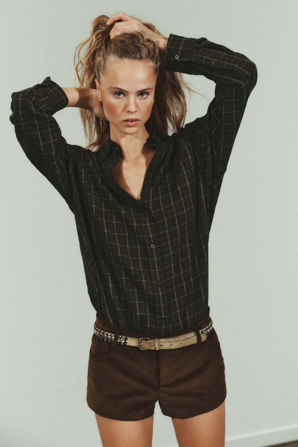 ZARA РУБАШКА ОВЕРСАЙЗ В КЛЕТКУ, ТЕМНО-ЗЕЛЕНЫЙ