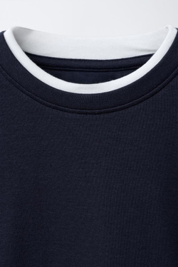 ZARA ДВОЙНАЯ ФУТБОЛКА ИЗ МОДАЛА, МОРСКОЙ СИНИЙ