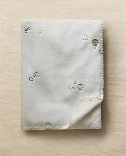 ZARA HOME ДЕТСКИЙ ФЛИСОВЫЙ ПЛЕД С ВЫШИВКОЙ, КРЕМОВЫЙ