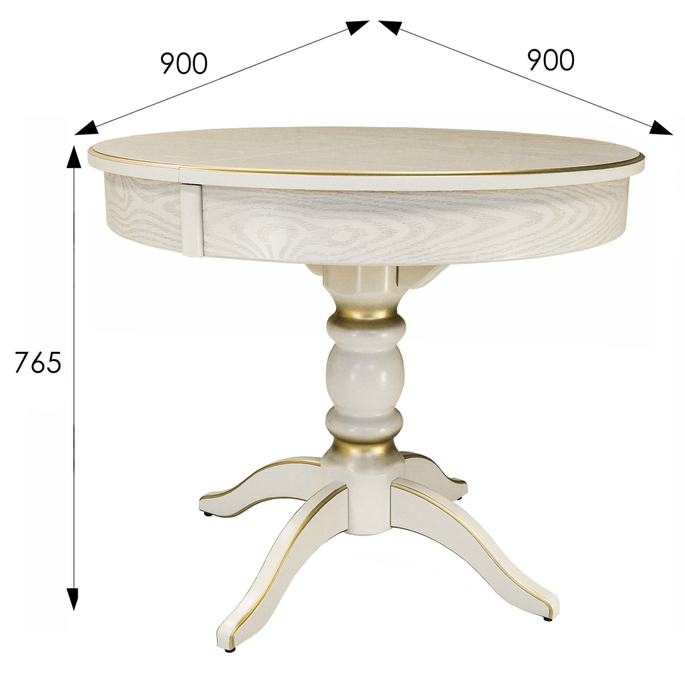 Стол обеденный Мебелик Фидея 4 раздвижной слоновая кость-золото 90-130х90