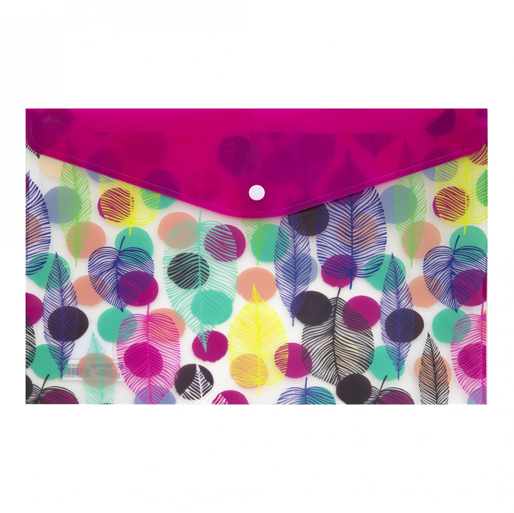 Папка-конверт на кнопке Yalong, A4, 260х360 мм, 160 мкм, ассорти, полупрозрачная с рисунком, "Яркий принт"