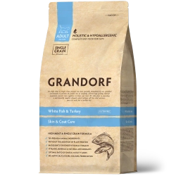 Grandorf White Fish & Turkey, Skin & Coat Care для взрослых кошек с чувствительной кожей и шерстью (Белая рыба с индейкой)