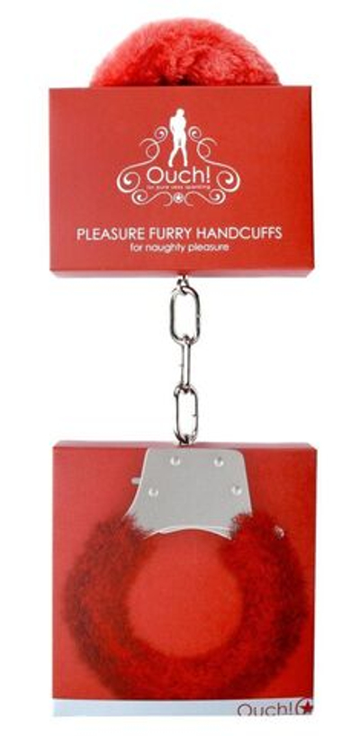 Красные пушистые наручники OUCH! Red (Цвет: красный)