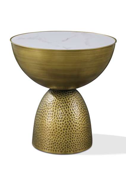 Журнальный столик Drum, Ø51х50 см, белая керамика, латунь