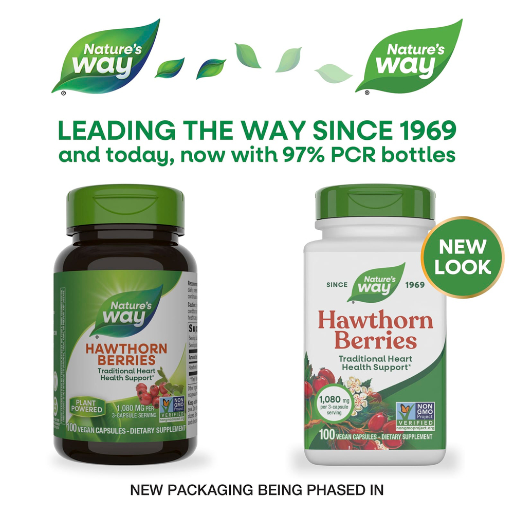 Nature's Way, ягоды боярышника, 100 веганских капсул (360 мг в 1 капсуле)