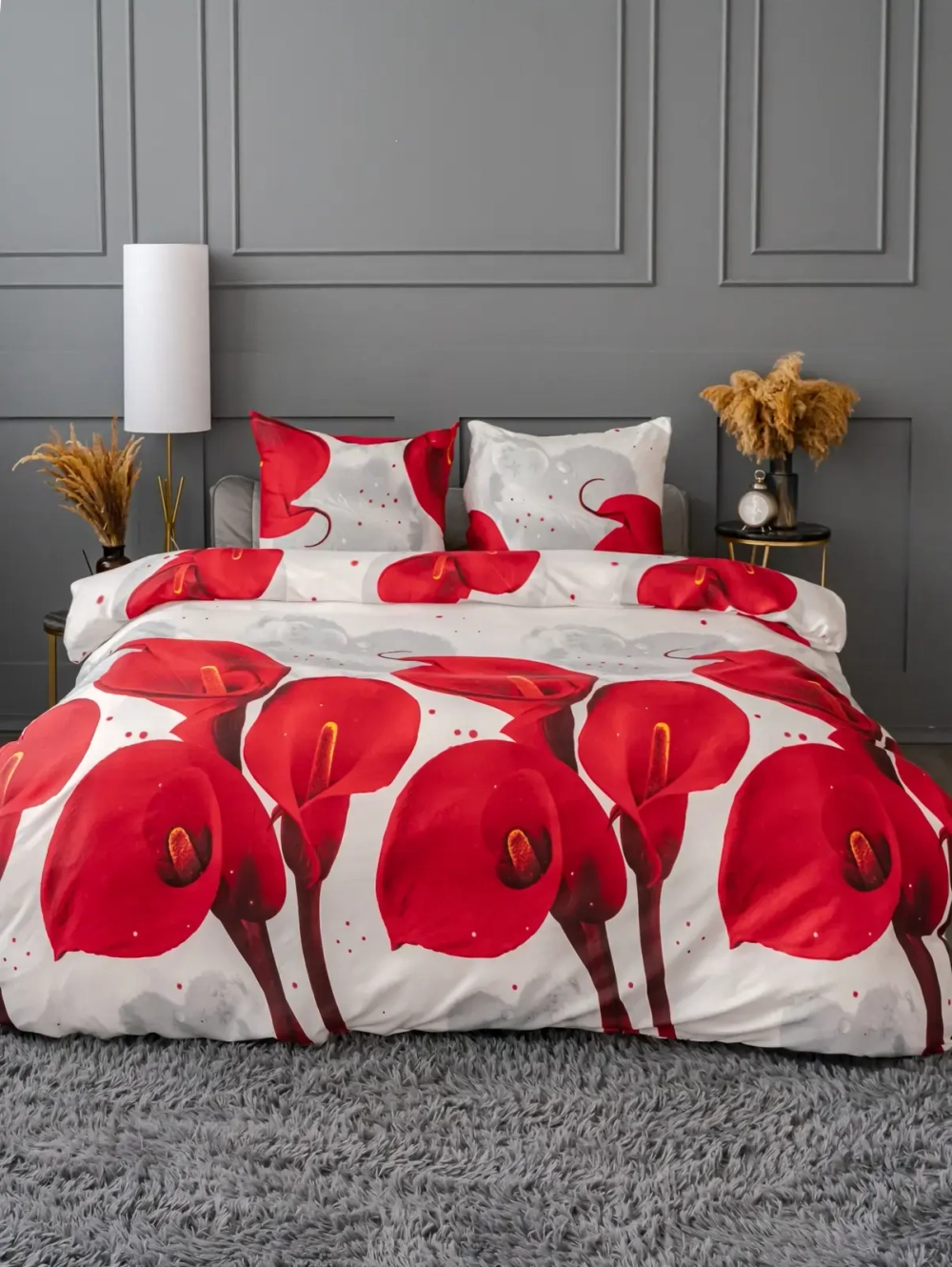 Постельное белье 2,0 полисатин Павлайн Красные каллы на белом 12497-07