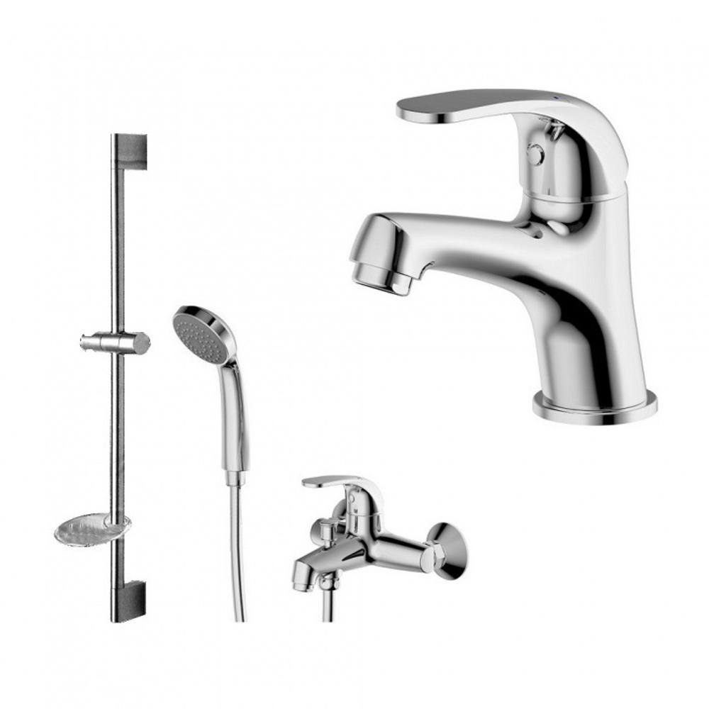 Bravat FIT Набор 3-в-1: 7F1135188CP-RUS+7F6135188CP-B-RUS+7D141C (смеситель для раковины, смеситель для ванны, душевая штанга)