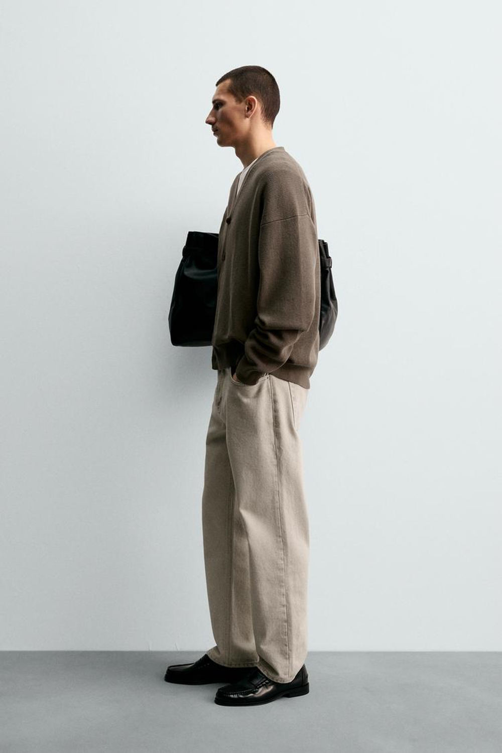 ZARA КАРДИГАН КЛАССИЧЕСКОГО КРОЯ ИЗ ХЛОПКА, ЗЕМЛЯНОЙ