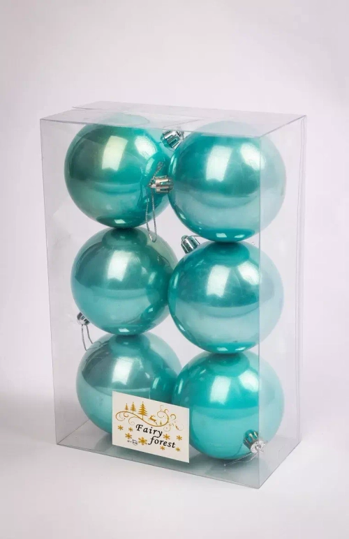 Набор ёлочных шаров 80 мм. (8 см.), тиффани перламутр, пластик, 6 шт., для комнатной ёлки
