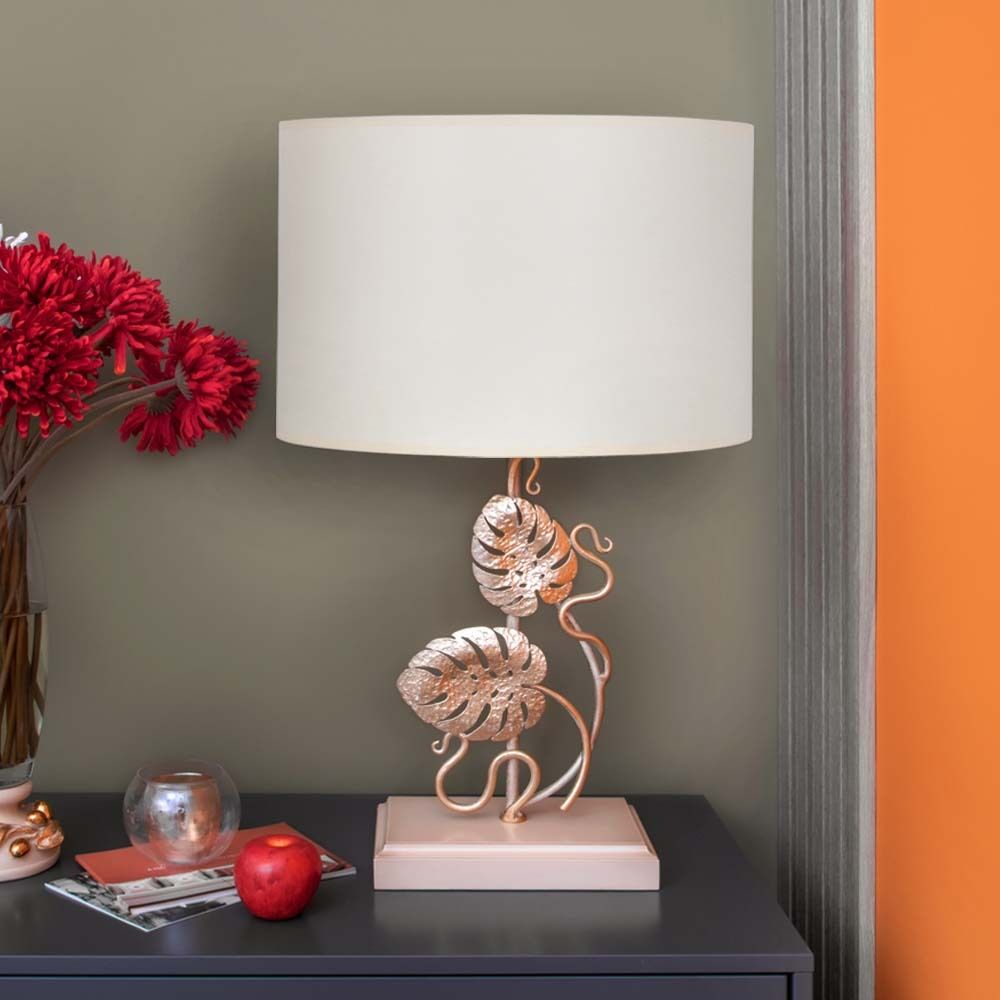 Настольная лампа Monstera Deliciosa (Монстера) Айвори Мраморное золото с абажуром Vintage Айвори