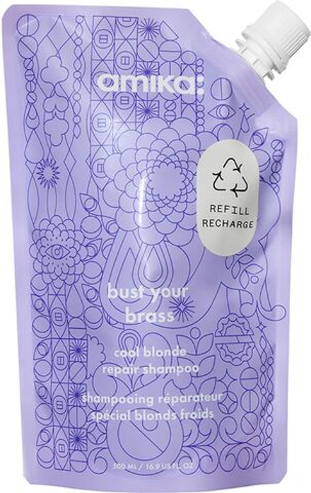 amika Bust Your Brass Cool Blonde - фиолетовый тонирующий шампунь для светлых и седых волос / 500 ml