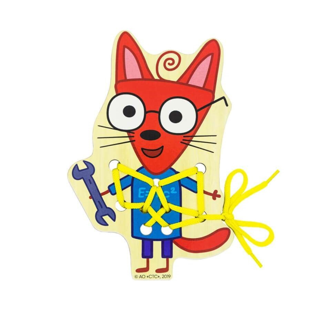 Шнуровка Шуруп "Три кота", развивающая игрушка для детей, обучающая игра из дерева