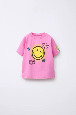 ZARA ФУТБОЛКА С ПРИНТОМ SMILEYWORLD®, ЦВЕТ ФУКСИИ